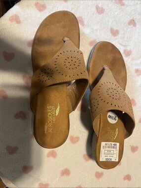 AEROSOLES Tan Suede Laser-Cut Slide Mules